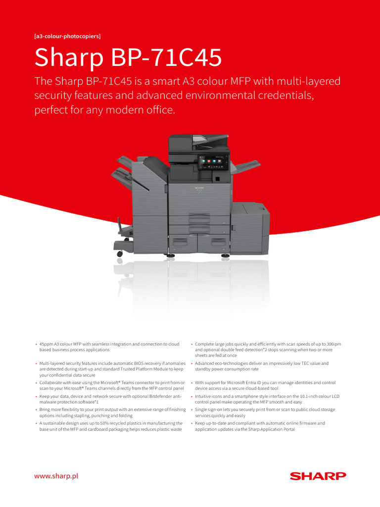 Sharp BP-71C45 A3 Colour MFP Features | PDF | Computing | Software