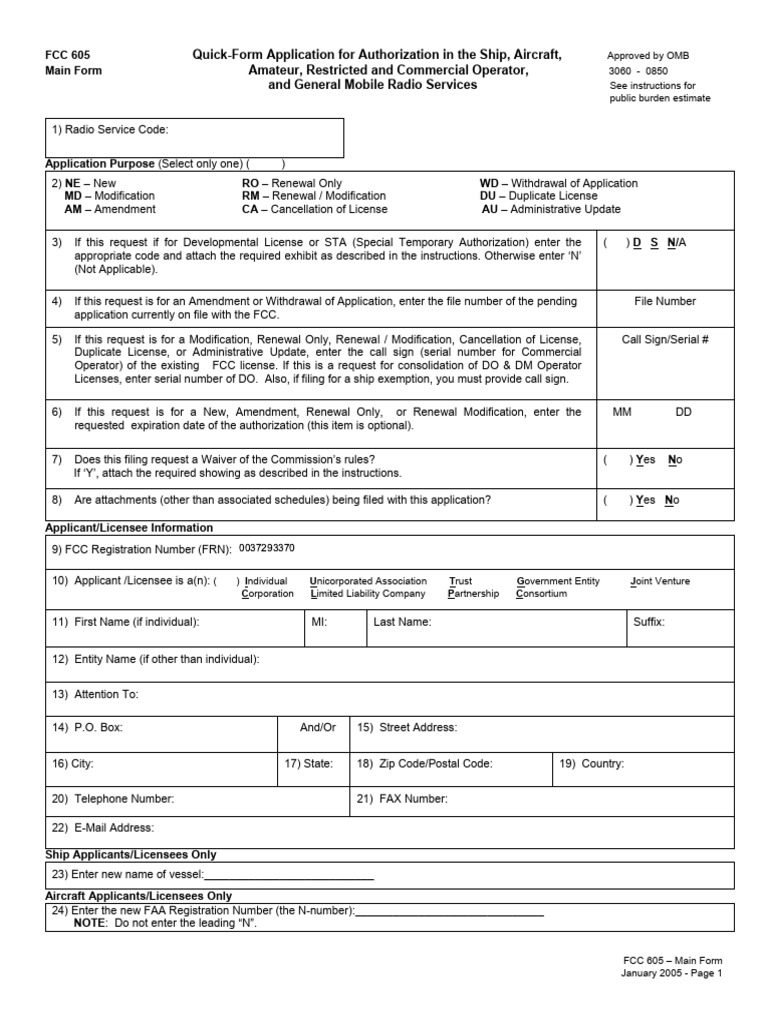 15514349719202523115-U.S. FCC Radio Services License Form | PDF ...