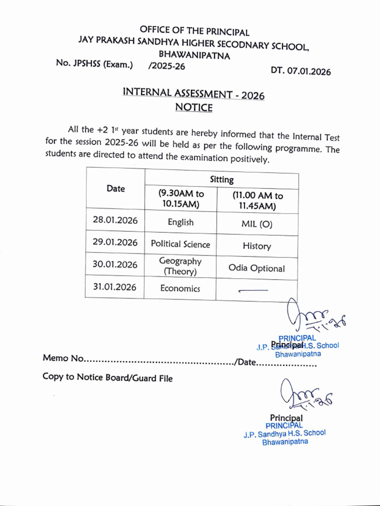 Internal Assessment Schedule 2026 | PDF