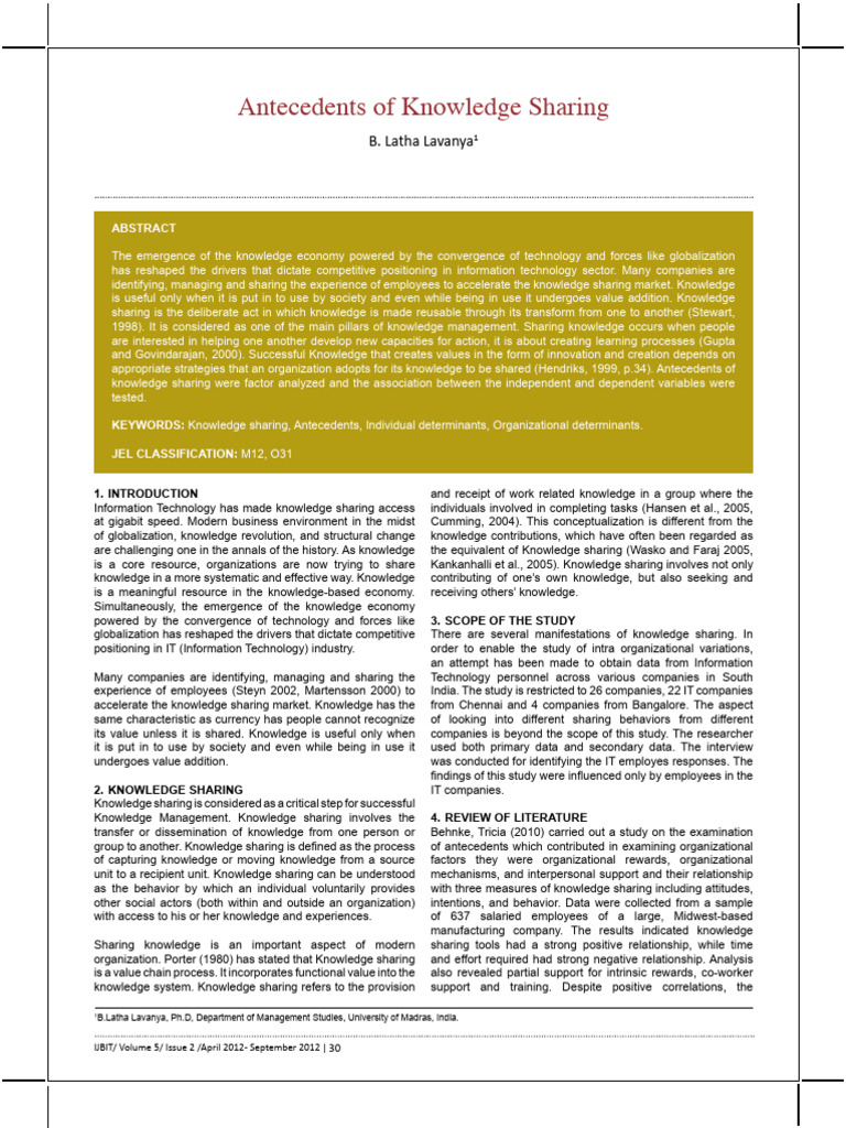 Antecedents of Knowledge Sharing in IT | PDF | Knowledge | Attitude ...