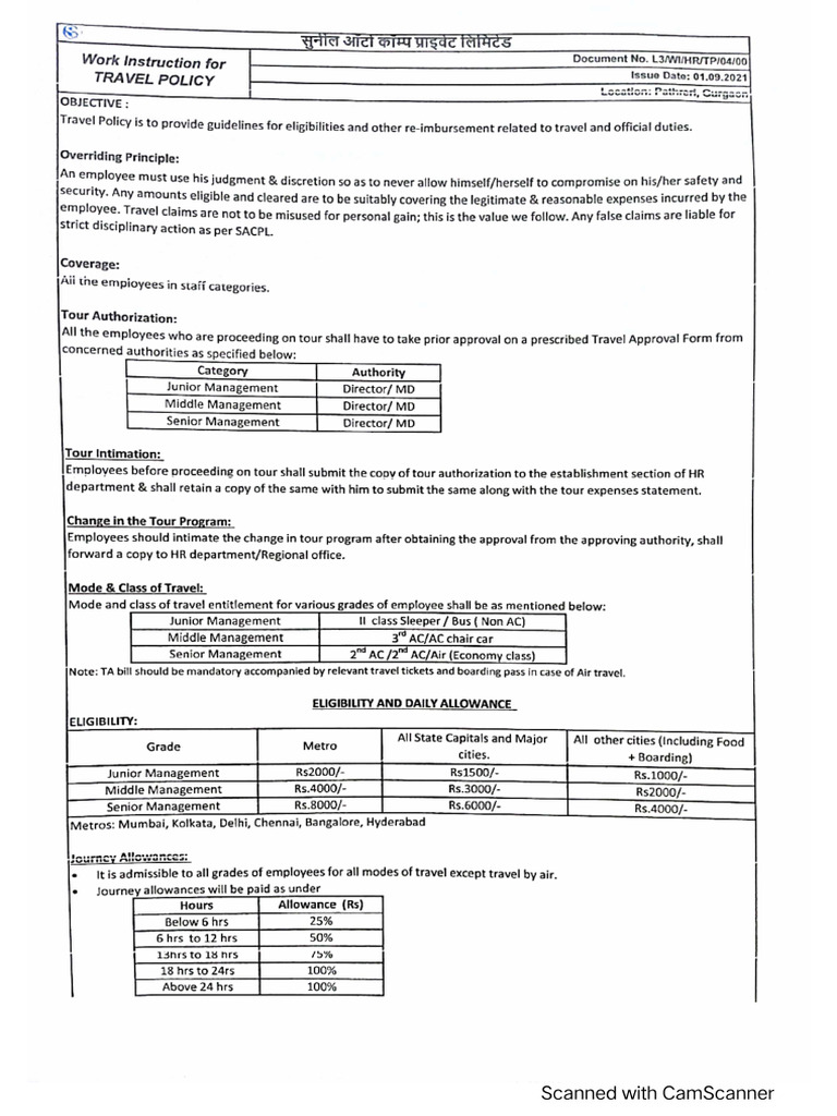Travel Revised Policy | PDF