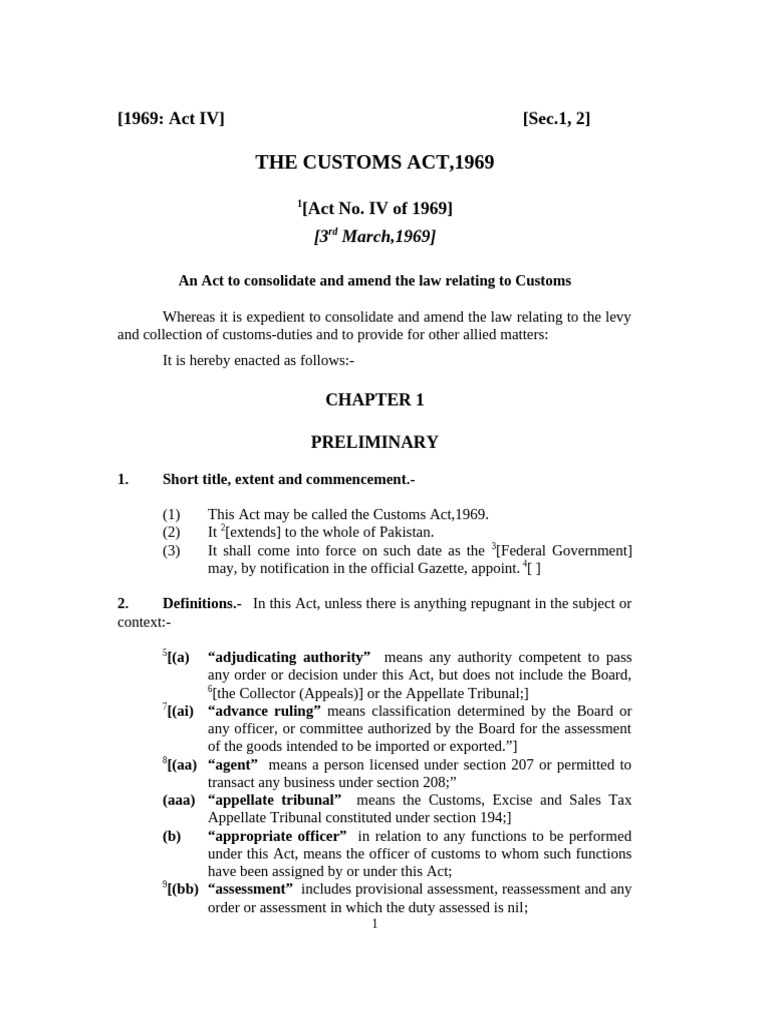 Customs Act 1969: Key Provisions Overview | PDF | License | Excise
