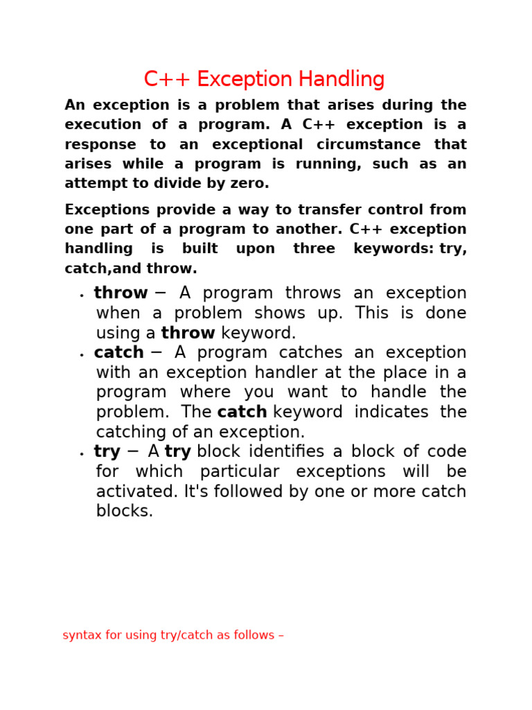 exceptionC++ | PDF | C++ | Namespace