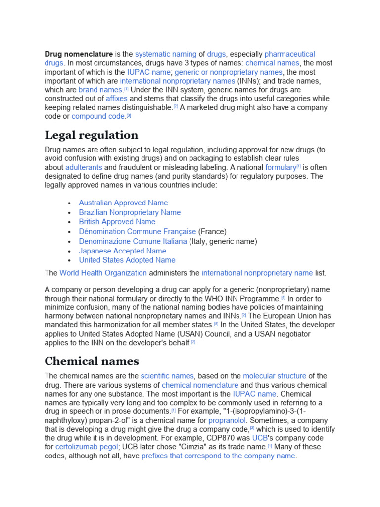 Drug Nomenclature Type | PDF | Medicinal Chemistry | Pharmacology