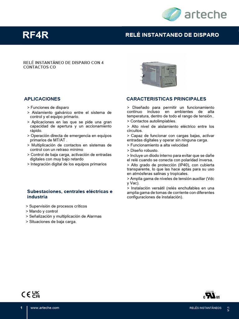 Relé Instantáneo RF4R: Especificaciones y Usos | PDF | Relé | Electrónica