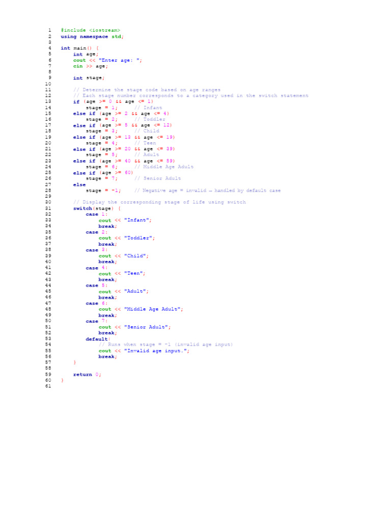 Age Stage Classification in C++ | PDF