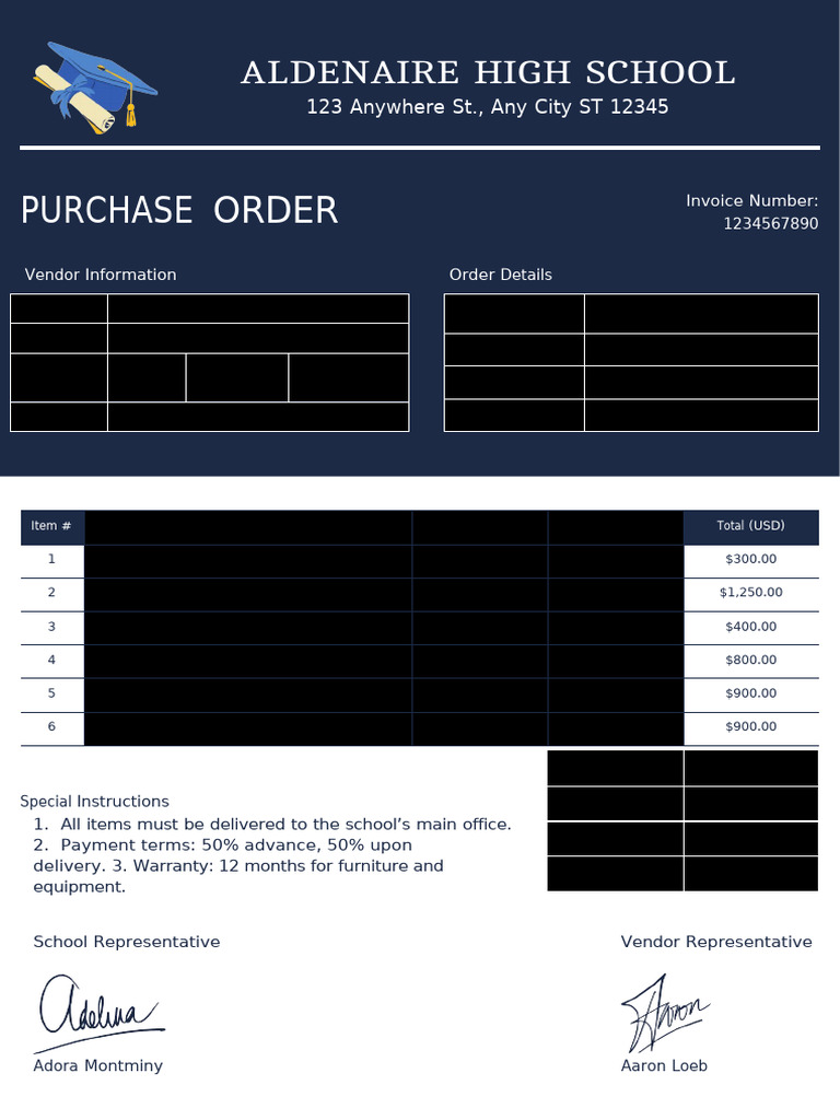 Copy of Blue White Bold Simple School Purchase Order A4 Document | PDF