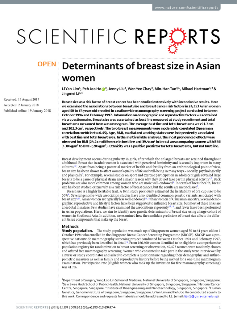 Determinants of Breast Size in Asian Women | PDF | Mammography | Breast ...