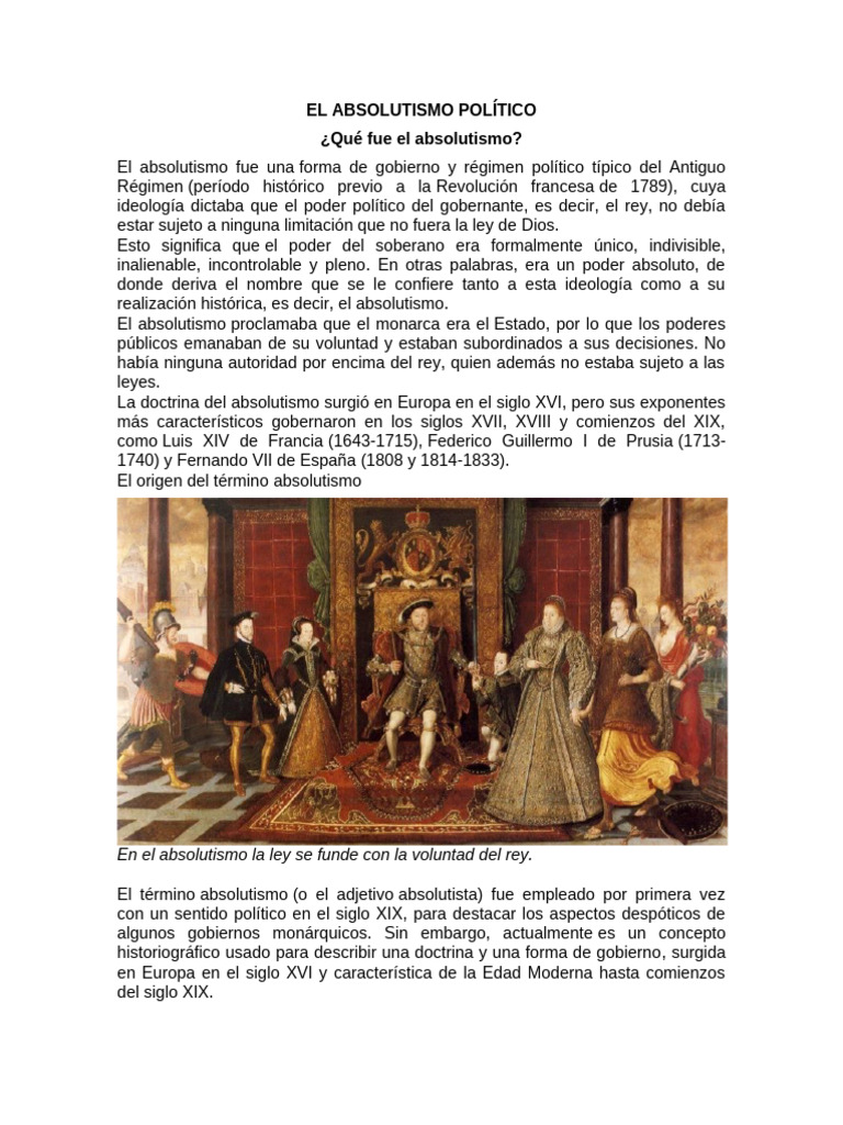 Características del Absolutismo Político | PDF | Monarquía absoluta ...