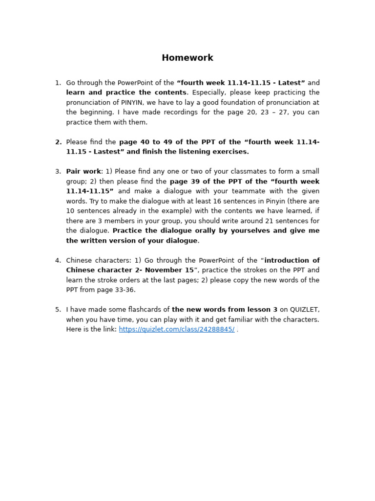 Homework For The Fourth Week (A-L) 11.14 - 11.15 | PDF