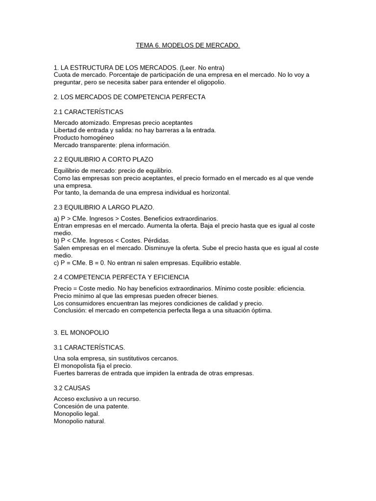 Esquema Tema 6 2324 | PDF | Mercado (economía) | Precios