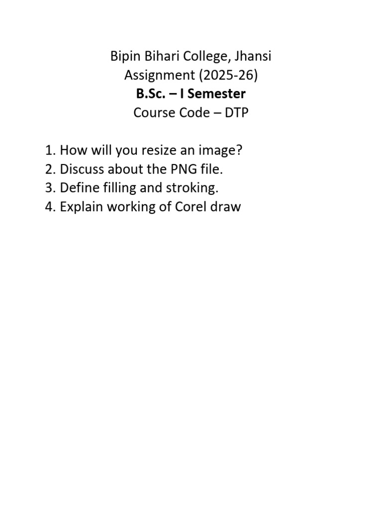 B.Sc. DTP Assignment: Image Resizing & Corel Draw | PDF