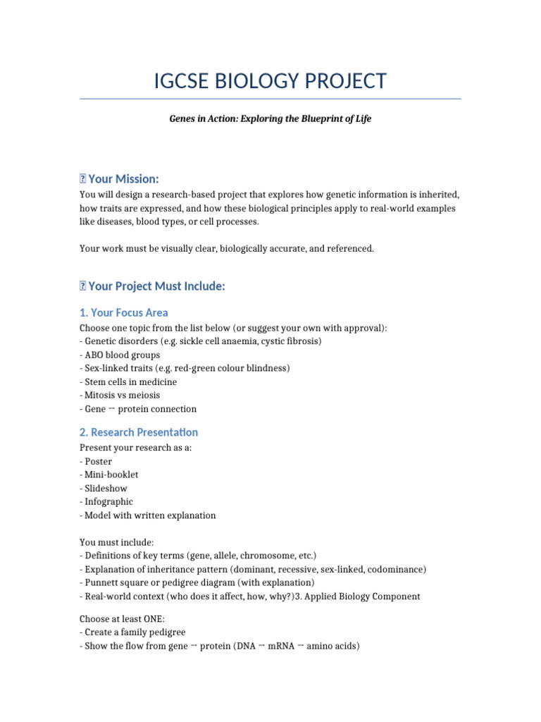 IGCSE Biology Project: Genes Explained | PDF | Gene | Biology