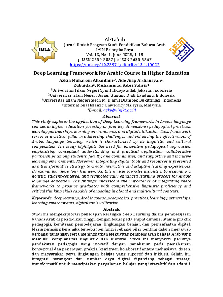 Deep Learning in Arabic Language Education | PDF | Educational ...