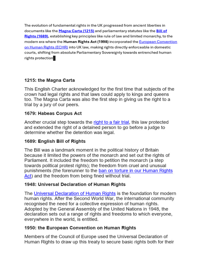 Evolution of UK Fundamental Rights | PDF | Human Rights | Constitution ...
