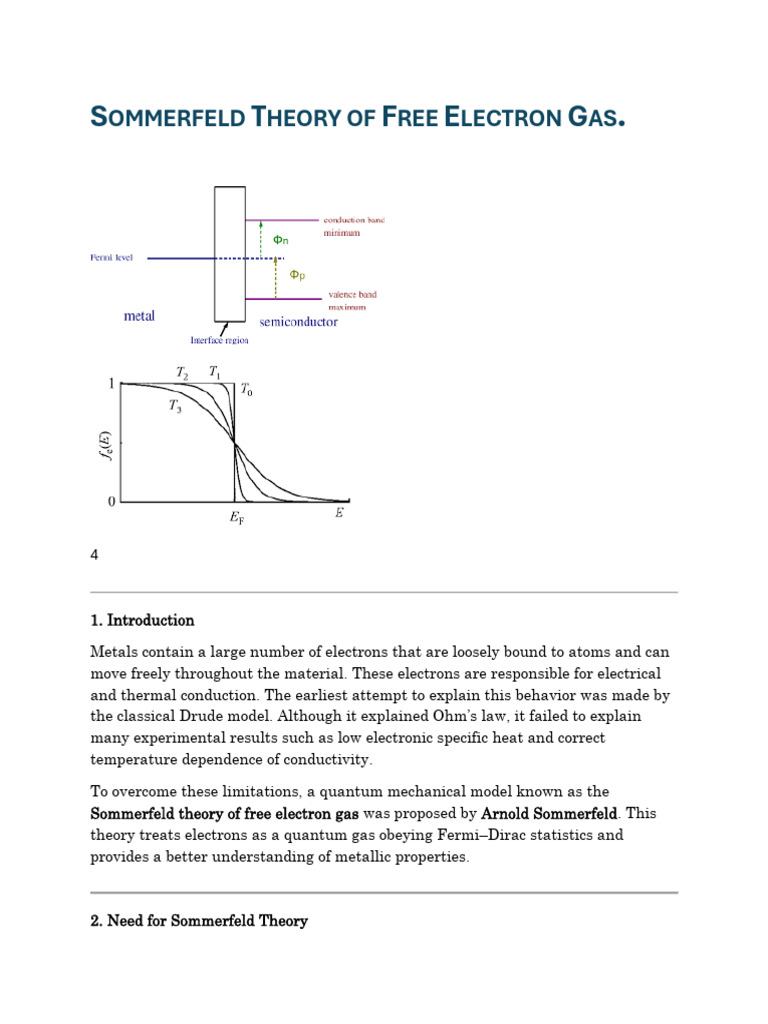 Sommerfeld Theory of Free Electron Gas | PDF | Electron | Electrical ...
