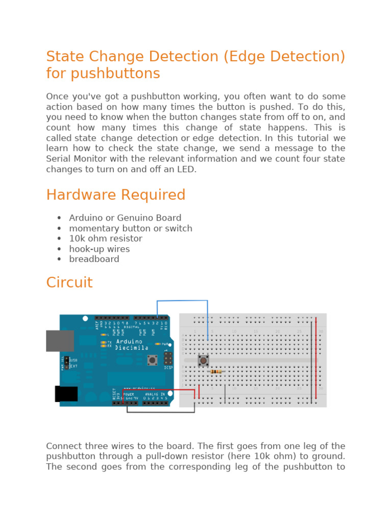 Pushbutton State Change Detection Guide | PDF | Resistor | Arduino