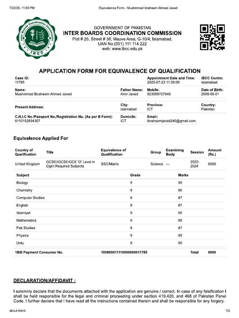 O Level Equivalence Ibcc | PDF