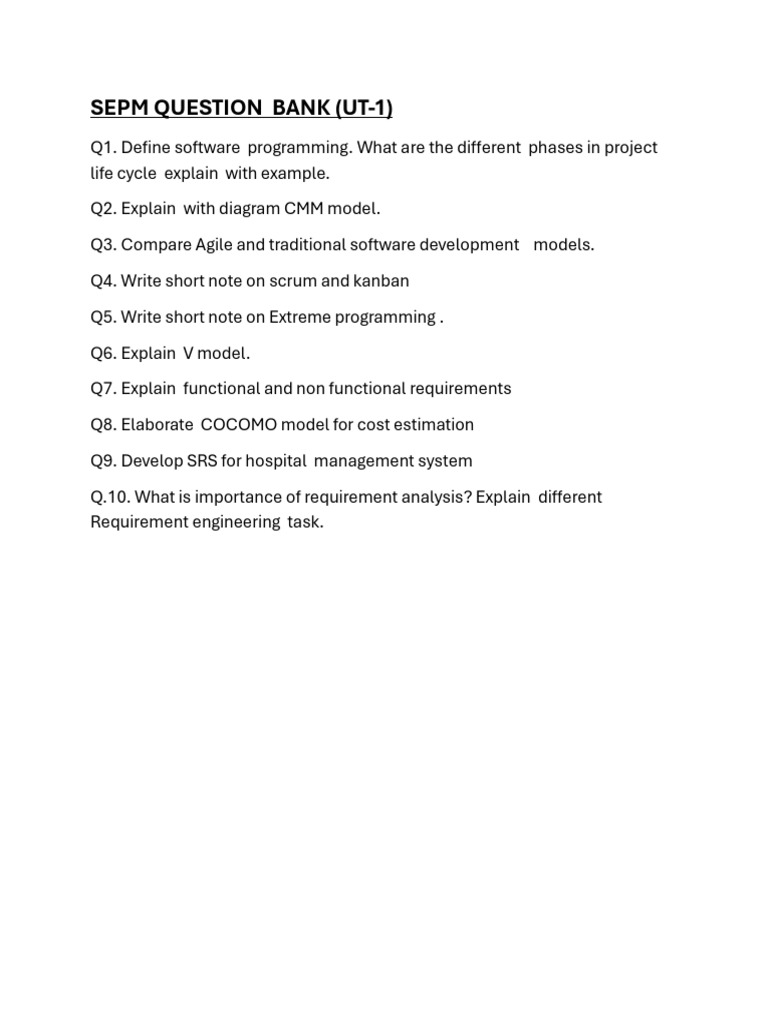 SEPM Question Bank for Software Development | PDF