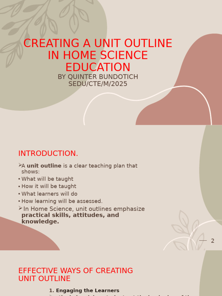 Creating A Unit Outline in Home Science Education - PPTX Ehsc | PDF ...