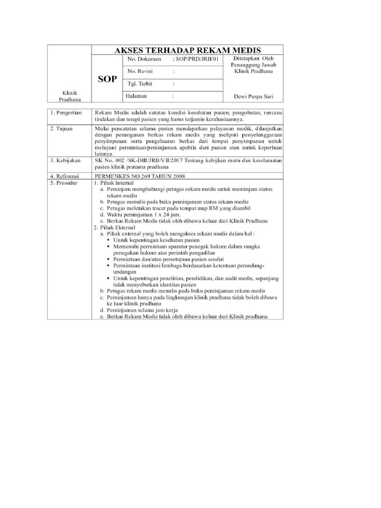 3.12.1 EP 4 Contoh Sop Akses Rekam Medis Form Peminjaman RM | PDF