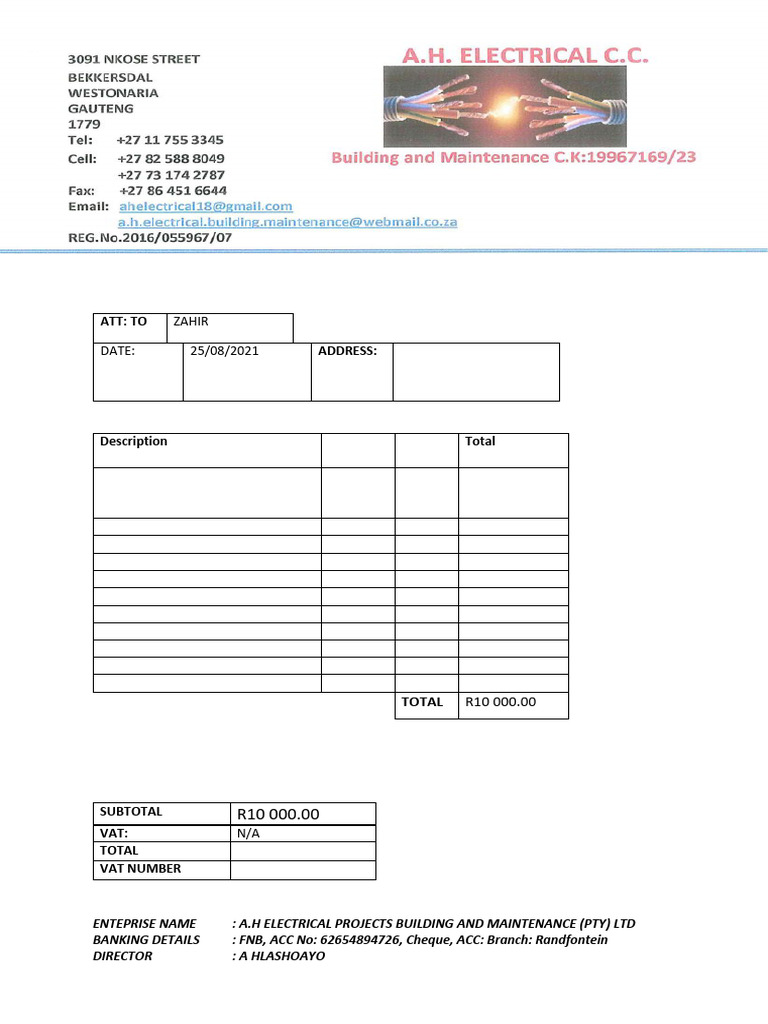 Invoice Ah Electric Zahir Ground Floor | PDF