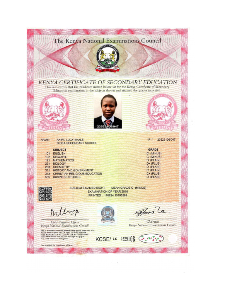Kcse Certificate | PDF
