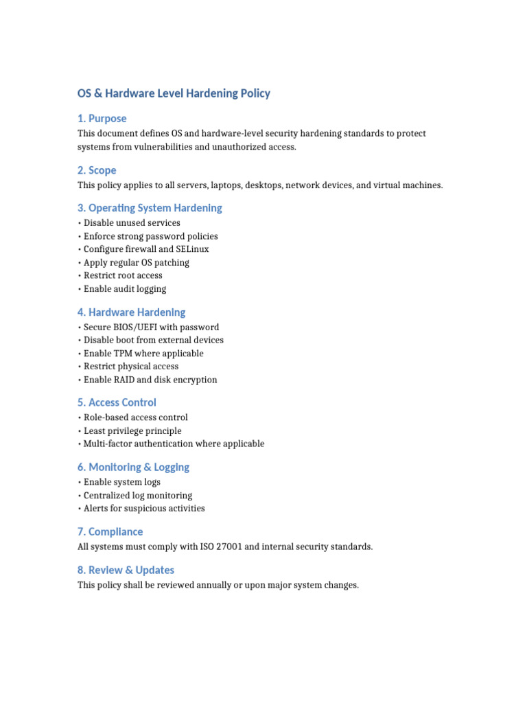 OS & Hardware Security Hardening Policy | PDF