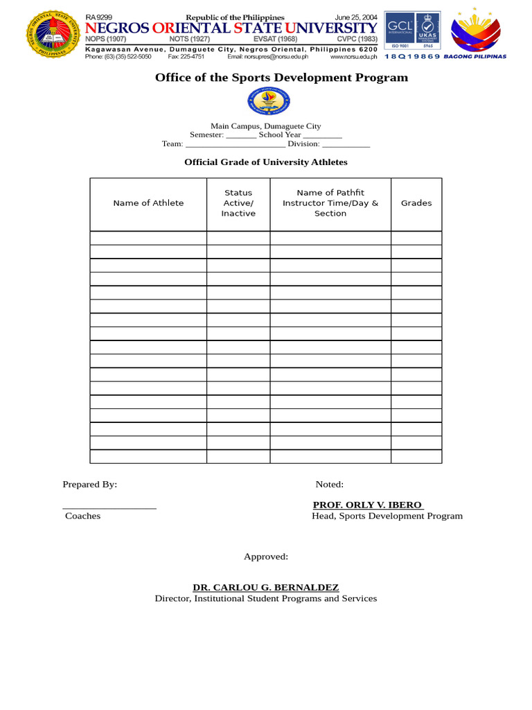 Official Grades for University Athletes | PDF
