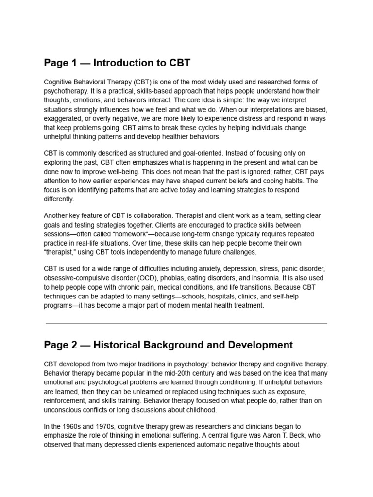 Understanding Cognitive Behavioral Therapy | PDF | Cognitive Behavioral ...