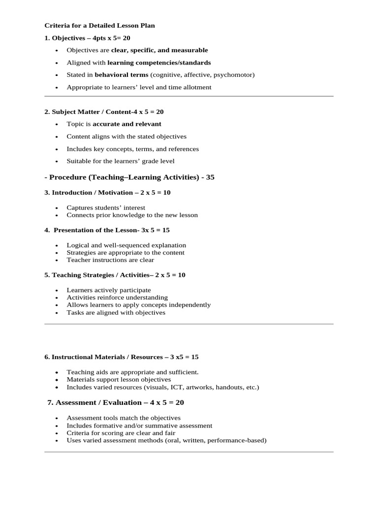 Criteria for Effective Lesson Planning | PDF | Educational Assessment ...
