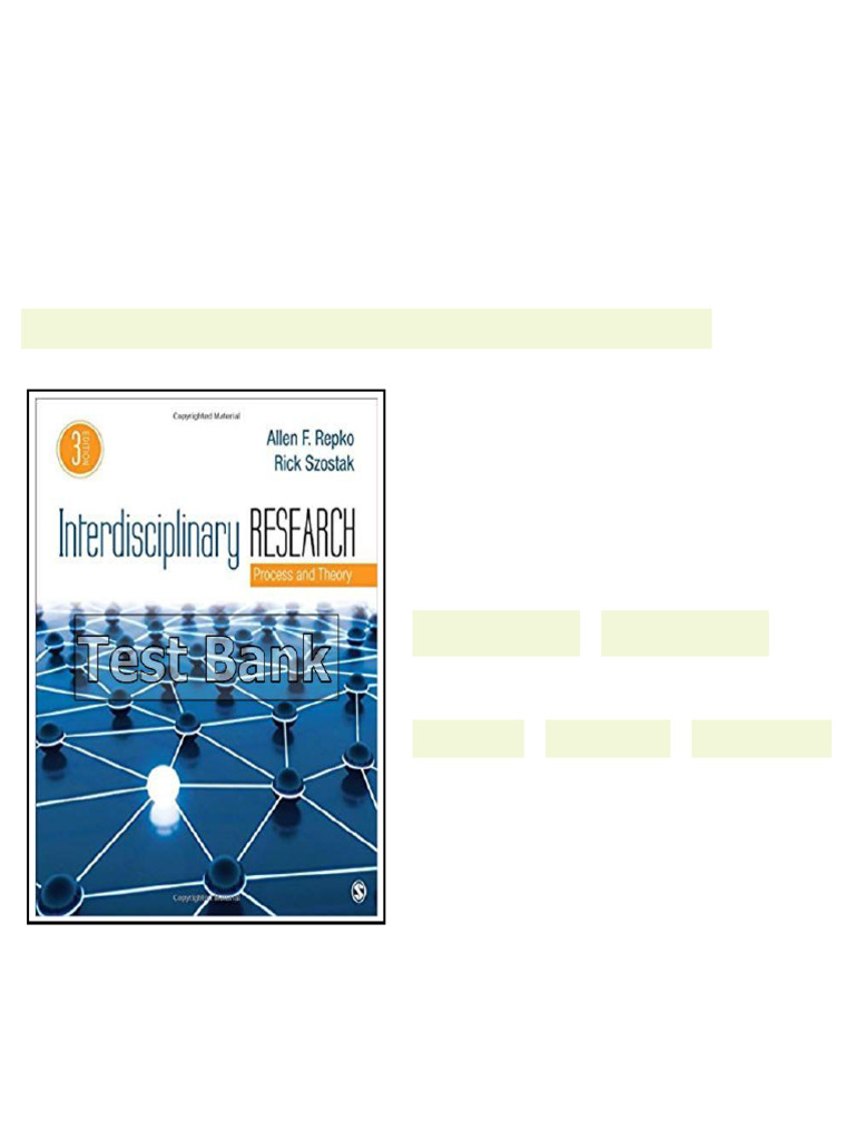 Interdisciplinary Research Process and Theory 3rd Edition Repko Test ...