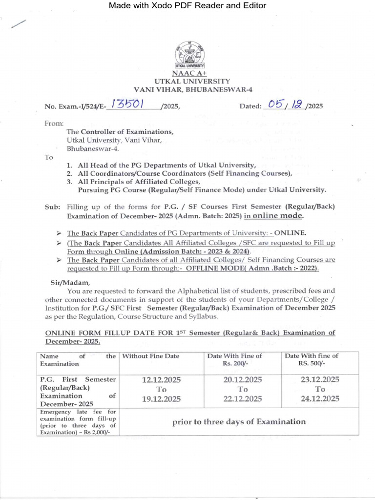 PG 1st Semester Form Fill Up | PDF