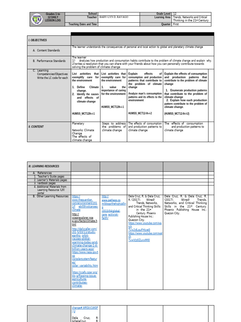 Climate Change Lesson Plan for Grade 12 | PDF | Earth | Oceans