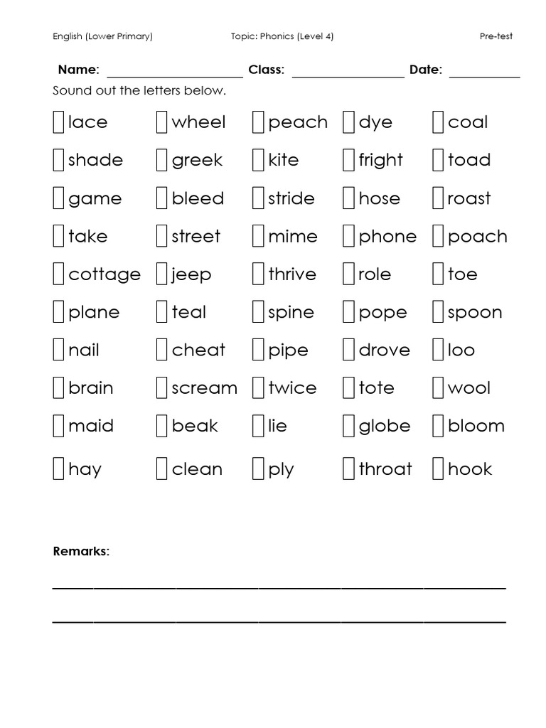 Phonics Level 4 Pre-Test for Kids | PDF