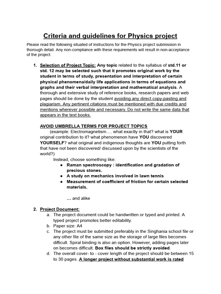 Physics Project Submission Guidelines | PDF
