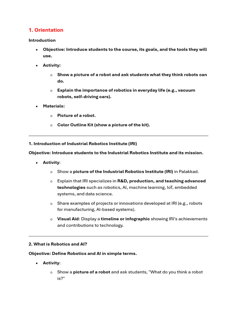 Detailed Robotics Lesson Plan for Up Section Students (1) | PDF ...