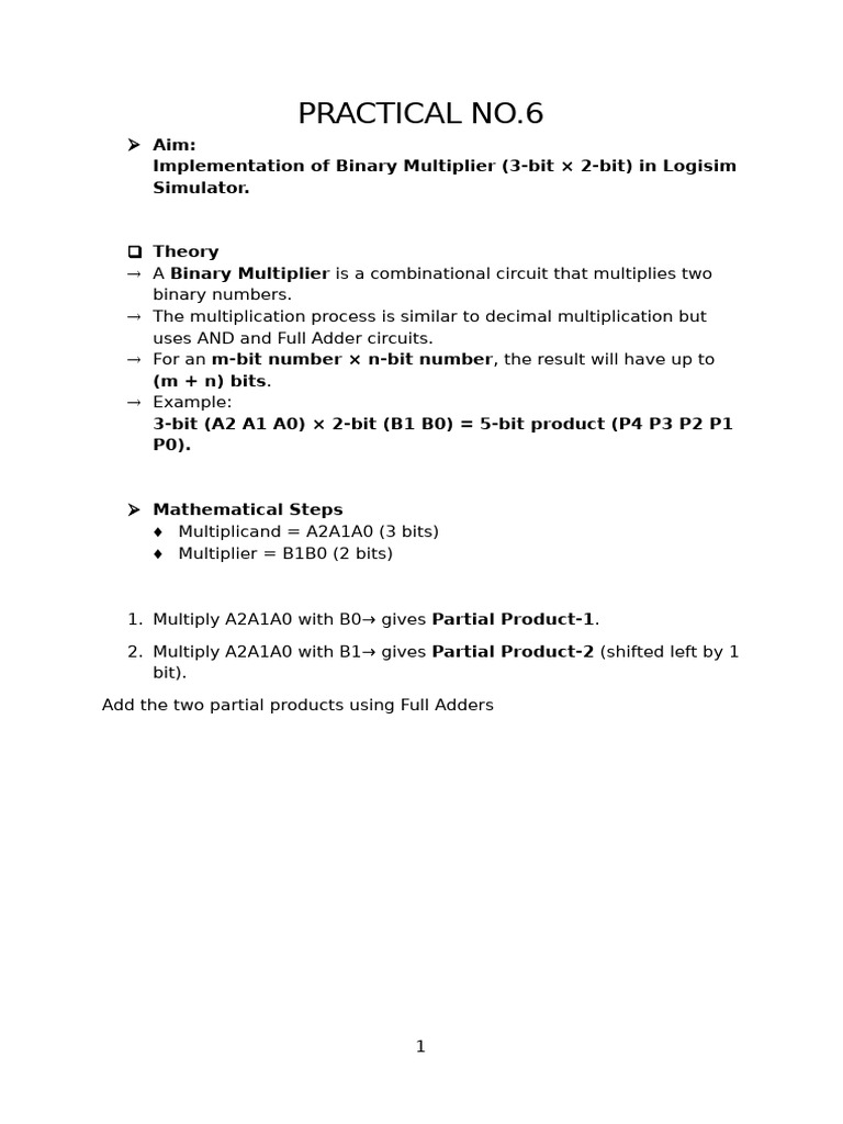 Binary Multiplier Implementation in Logisim | PDF