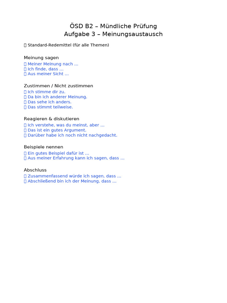 OSD B2 Meinungsaustausch Redemittel | PDF