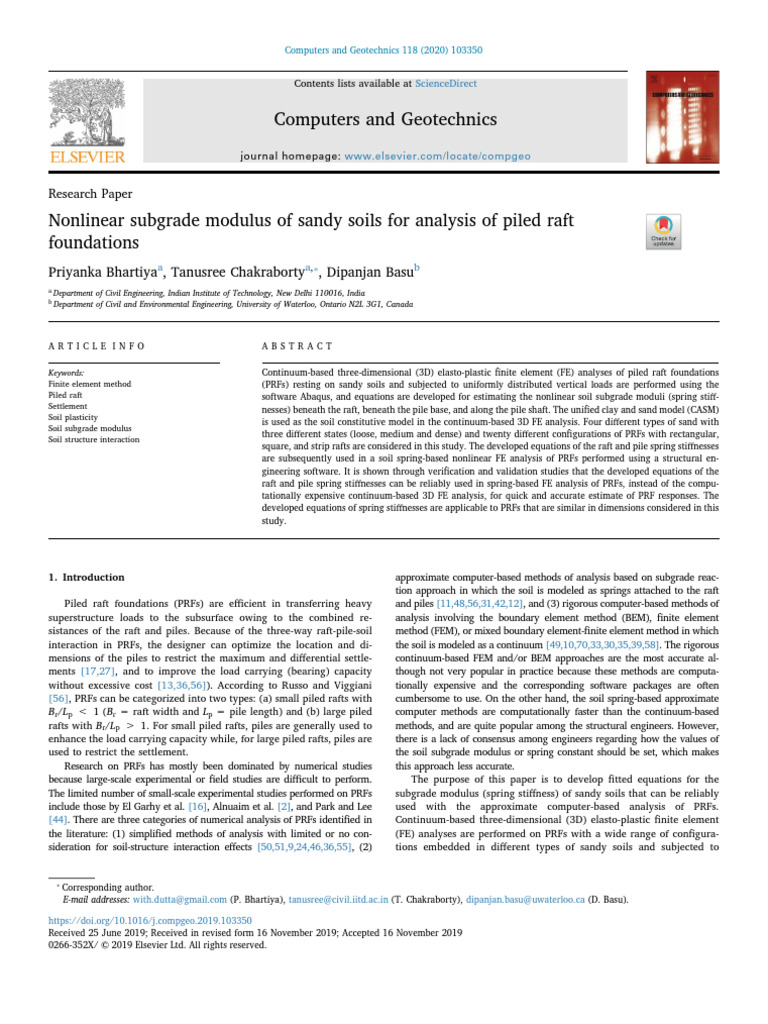 Nonlinear Soil Modulus for Piled Rafts | PDF | Young's Modulus | Finite ...