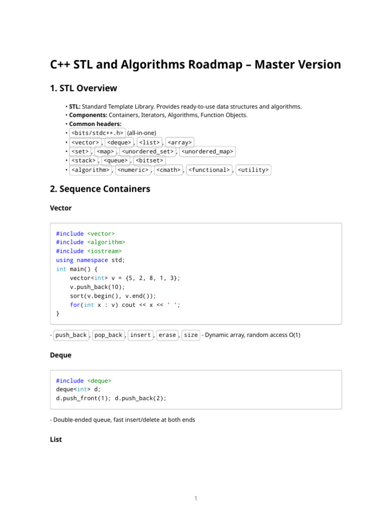 C++ STL Algorithms Roadmap Guide | PDF | Computer Programming ...