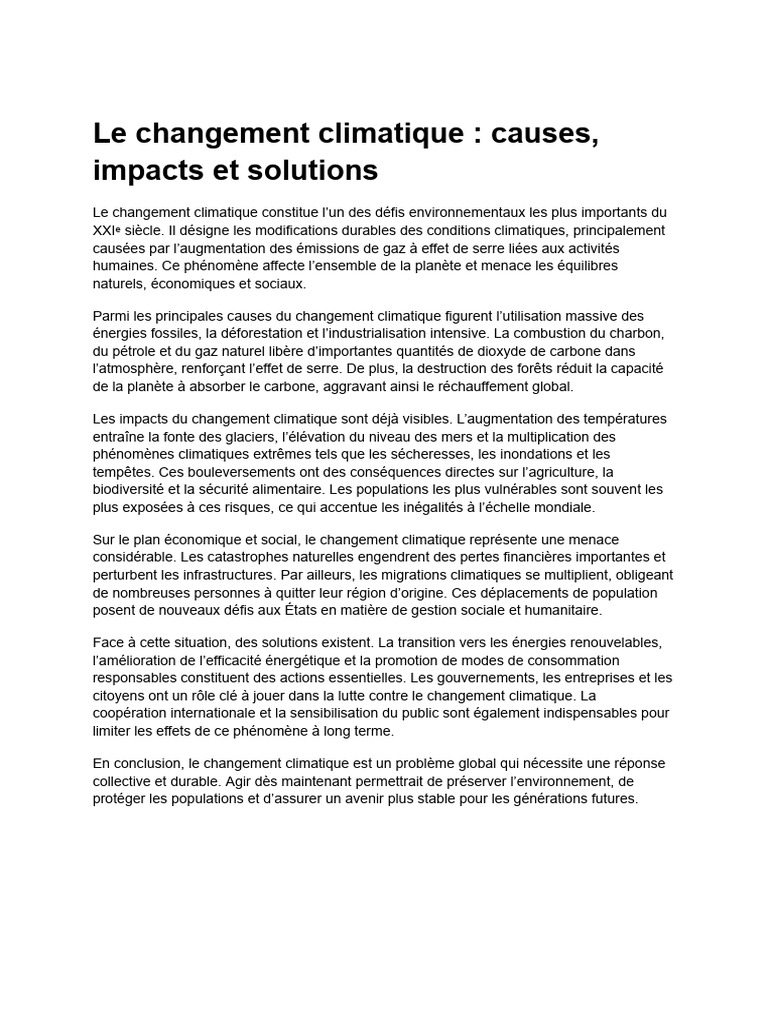 Changement climatique : causes et solutions | PDF | Changement ...