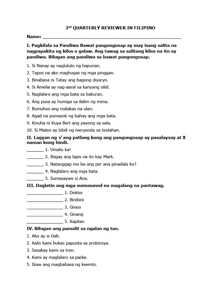 3rd Quarterly Reviewer in Filipino | PDF