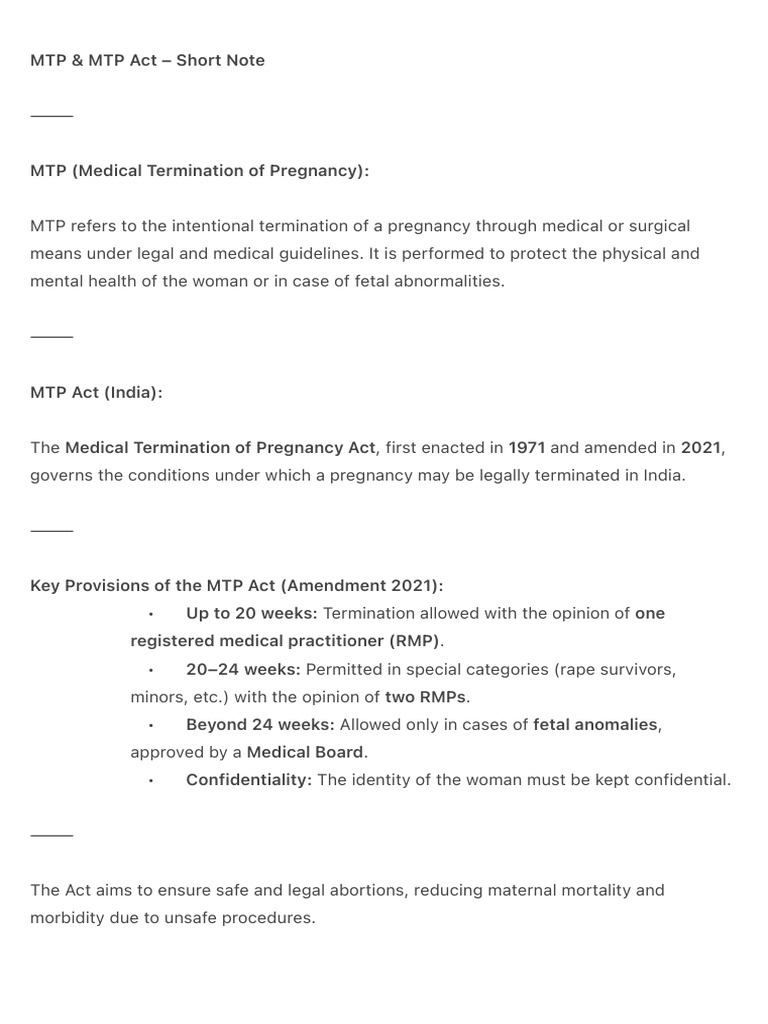 MTP Act Overview and Complications | PDF