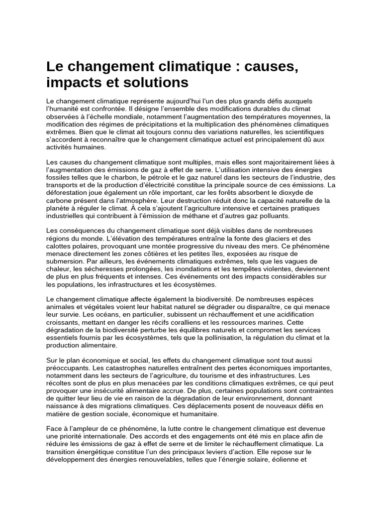 Changement climatique : causes et solutions | PDF | Changement ...