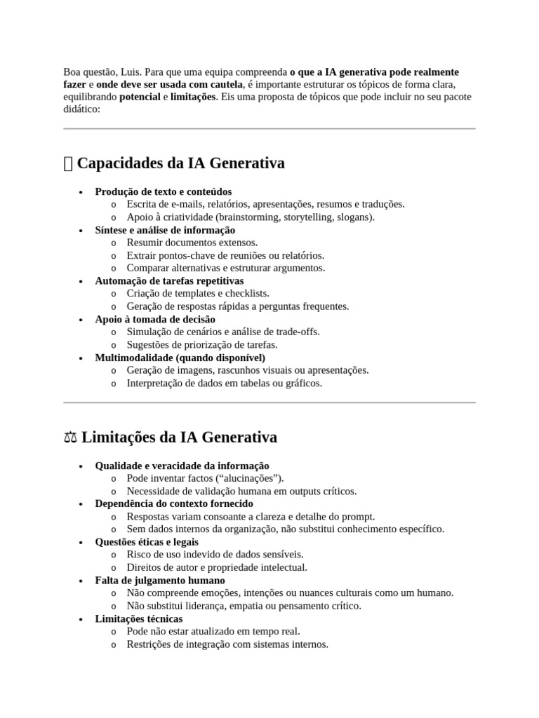 Capacidades e Limitações da IA Generativa | PDF | Despesa | Debate