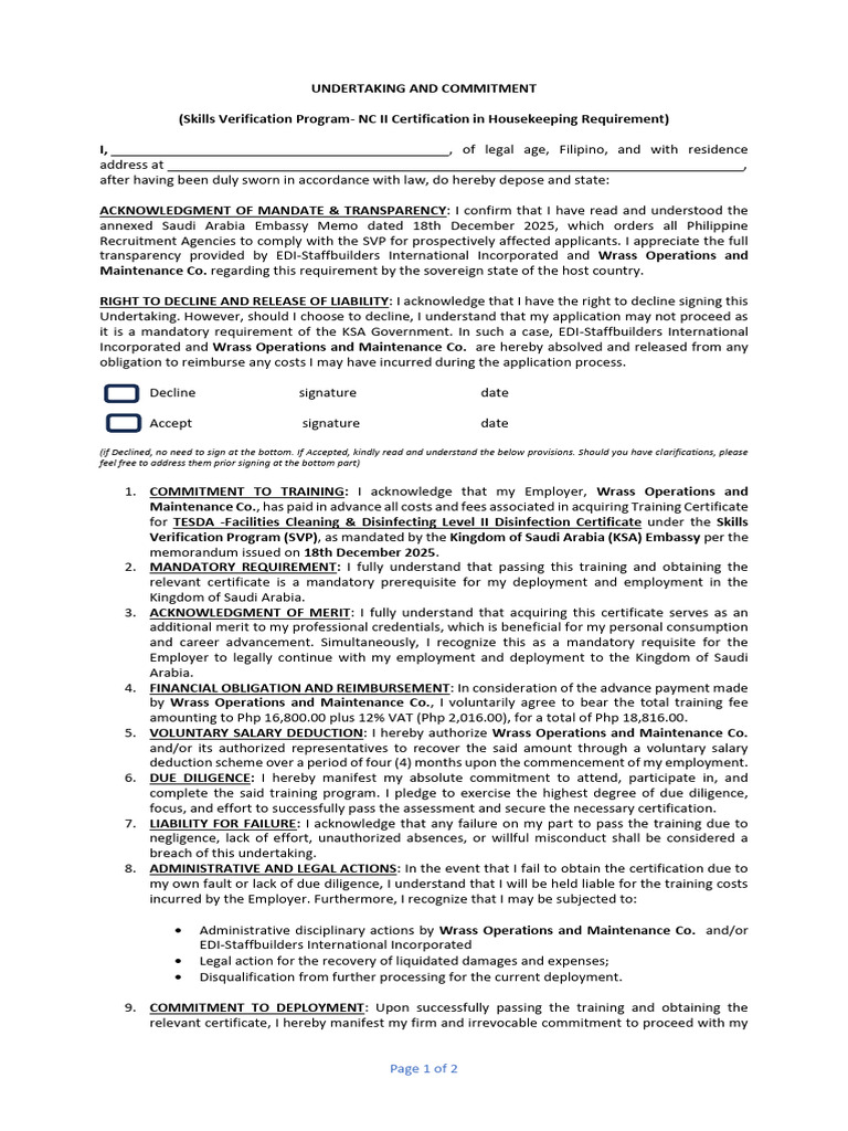 Skills Verification Program Commitment Form | PDF | Due Diligence ...
