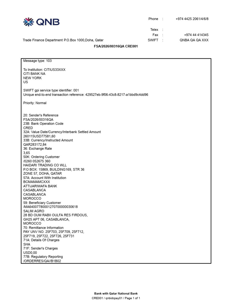 Qatar National Bank Transaction Details | PDF