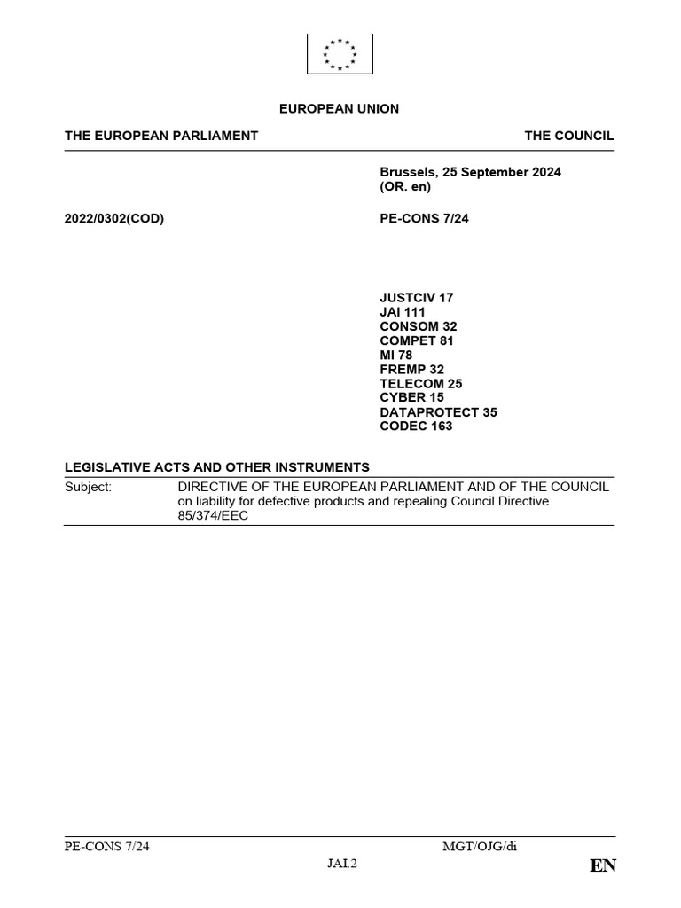 EU Directive on Product Liability Update | PDF | Product Liability ...