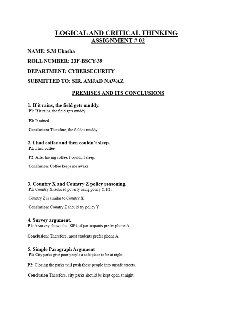Logical and Critical Thinking Examples | PDF